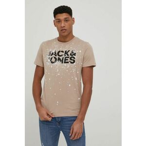 Bavlnené tričko Jack & Jones béžová farba, vzorované vyobraziť
