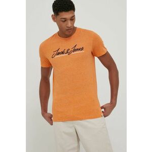 Tričko Jack & Jones pánske, oranžová farba, s nášivkou vyobraziť