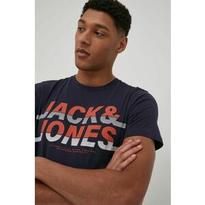 Bavlnené tričko Jack & Jones tmavomodrá farba, s potlačou vyobraziť