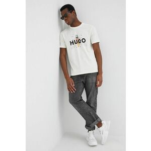 Bavlnené tričko Hugo béžová farba, s potlačou vyobraziť