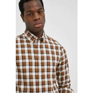 Bavlnená košeľa Tommy Hilfiger pánska, hnedá farba, slim, s klasickým golierom vyobraziť