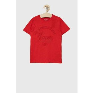 Detské bavlnené tričko Guess červená farba, s nášivkou vyobraziť