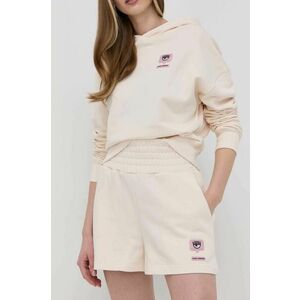 Bavlnené šortky Chiara Ferragni dámske, béžová farba, jednofarebné, vysoký pás vyobraziť