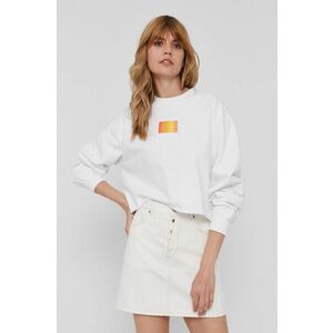 Bavlnená mikina Calvin Klein Jeans dámska, biela farba, s nášivkou vyobraziť