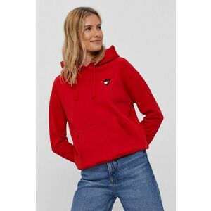 Bavlnená mikina Tommy Jeans dámska, červená farba, jednofarebná vyobraziť