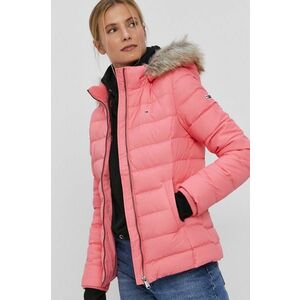 Páperová bunda Tommy Jeans dámska, ružová farba, zimná vyobraziť