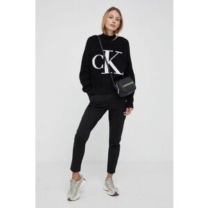 Sveter s prímesou vlny Calvin Klein Jeans dámsky, čierna farba, ľahký, s polorolákom vyobraziť