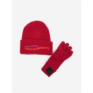Červený dámsky set čiapky a rukavíc Desigual Happy Bag vyobraziť