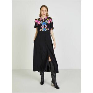Čierne dámske kvetované košeľové maxi šaty Desigual Grenoble vyobraziť