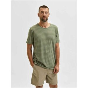 Zelené pruhované basic tričko Selected Homme Morgan vyobraziť