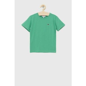 Detské bavlnené tričko Lacoste zelená farba, jednofarebný vyobraziť