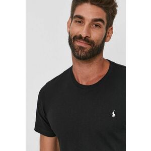 Bavlnené tričko Polo Ralph Lauren čierna farba, jednofarebné vyobraziť