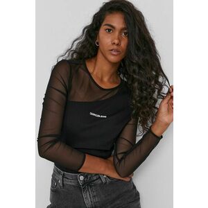Tričko s dlhým rukávom Calvin Klein Jeans dámske, čierna farba vyobraziť