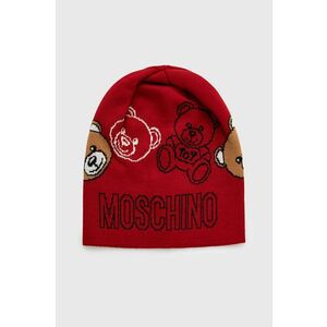 Čiapka Moschino červená farba, z tenkej pleteniny, vlnená vyobraziť