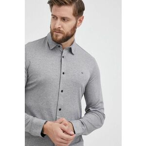 Bavlnená košeľa Calvin Klein pánska, šedá farba, slim, s klasickým golierom vyobraziť
