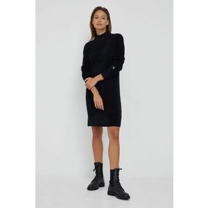 Šaty s prímesou vlny Calvin Klein Jeans čierna farba, mini, rovné vyobraziť