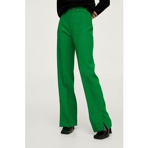 Nohavice Mango dámske, zelená farba, široké, vysoký pás vyobraziť