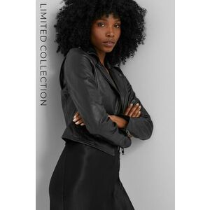 Kožená bunda Answear Lab x limitovaná kolekcia NO SHAME dámska, čierna farba, prechodná vyobraziť
