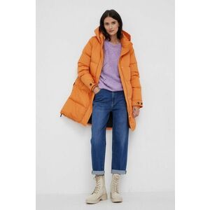Páperová bunda Woolrich dámska, oranžová farba, zimná vyobraziť