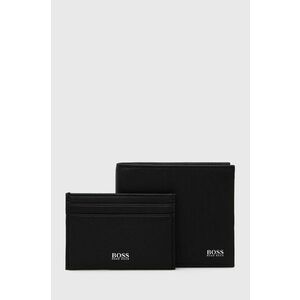 Peňaženka a kožený obal na karty Boss pánska, čierna farba vyobraziť