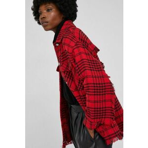 Vlnená košeľa Answear Lab dámska, červená farba, voľný strih, s klasickým golierom vyobraziť