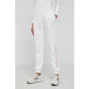 Nohavice Calvin Klein dámske, biela farba, s potlačou vyobraziť