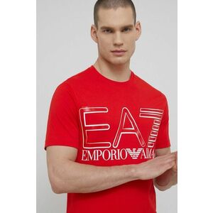 Bavlnené tričko EA7 Emporio Armani červená farba, jednofarebné vyobraziť