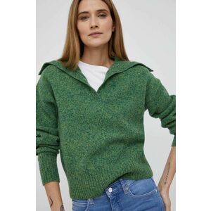 Vlnený sveter United Colors of Benetton dámsky, zelená farba vyobraziť