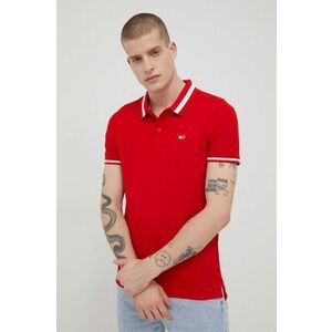 Polo tričko Tommy Jeans pánske, červená farba, jednofarebné vyobraziť