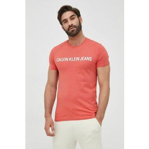 Bavlnené tričko Calvin Klein Jeans oranžová farba, s potlačou vyobraziť