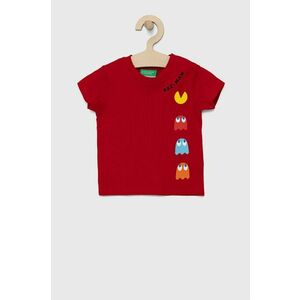Detské bavlnené tričko United Colors of Benetton červená farba, s potlačou vyobraziť