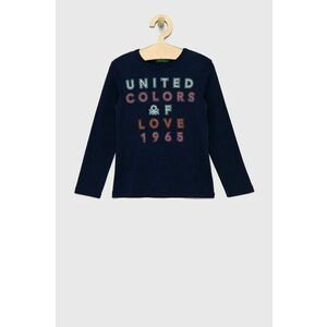 Detská bavlnená košeľa s dlhým rukávom United Colors of Benetton tmavomodrá farba, vyobraziť