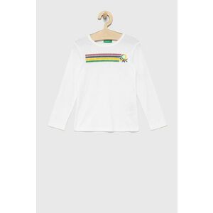 Detská bavlnená košeľa s dlhým rukávom United Colors of Benetton biela farba, vyobraziť