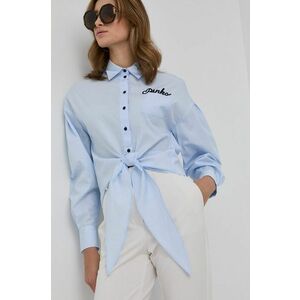 Košeľa Pinko dámska, tyrkysová farba, voľný strih, s klasickým golierom vyobraziť