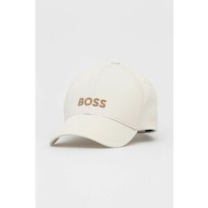 Bavlnená čiapka Boss béžová farba, jednofarebná vyobraziť
