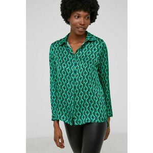 Hodvábna košeľa Answear Lab dámska, zelená farba, regular, s klasickým golierom vyobraziť