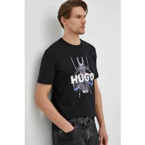 Bavlnené tričko Hugo čierna farba, s potlačou vyobraziť