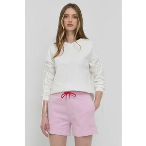 Bavlnené šortky Hugo dámske, ružová farba, jednofarebné, vysoký pás vyobraziť