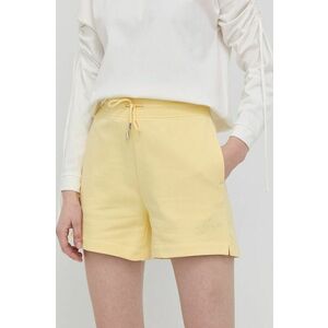 Bavlnené šortky Hugo dámske, žltá farba, jednofarebné, vysoký pás vyobraziť