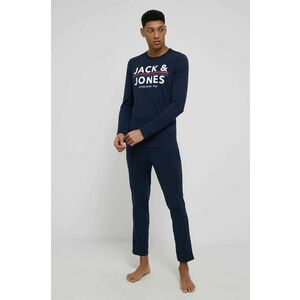 Bavlnené pyžamo Jack & Jones tmavomodrá farba, s potlačou vyobraziť
