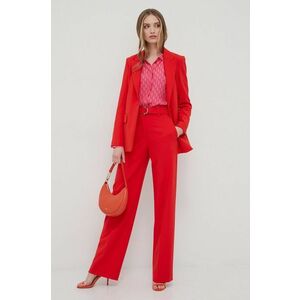 Nohavice Hugo dámske, červená farba, široké, vysoký pás vyobraziť