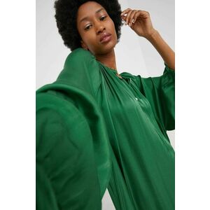 Hodvábne šaty Answear Lab zelená farba, midi, oversize vyobraziť