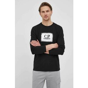 Bavlnené tričko s dlhým rukávom C.P. Company čierna farba, s potlačou vyobraziť