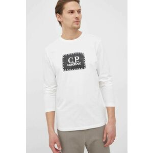 Bavlnené tričko s dlhým rukávom C.P. Company biela farba, s potlačou vyobraziť