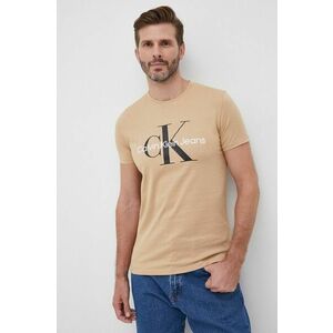 Bavlnené tričko Calvin Klein Jeans béžová farba, s potlačou vyobraziť