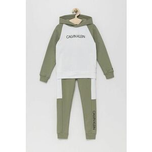 Detská bavlnená tepláková súprava Calvin Klein Jeans zelená farba vyobraziť