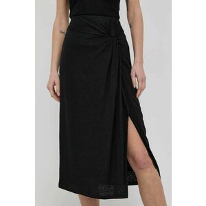 Ľanová sukňa Max Mara Leisure čierna farba, midi, rovný strih vyobraziť