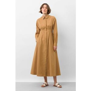 Bavlnené šaty Ivy & Oak béžová farba, midi, áčkový strih vyobraziť