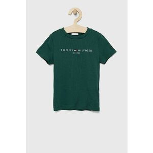 Detské bavlnené tričko Tommy Hilfiger zelená farba, s potlačou vyobraziť