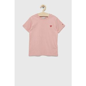 Detské bavlnené tričko Tommy Hilfiger ružová farba, vyobraziť